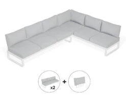 LEVEL Fino Config E - Outdoor Modular Sofa In Matt White Aluminium With Light Grey Cushions