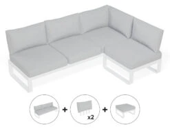 LEVEL Fino Config C - Outdoor Modular Sofa In Matt White Aluminium With Light Grey Cushions