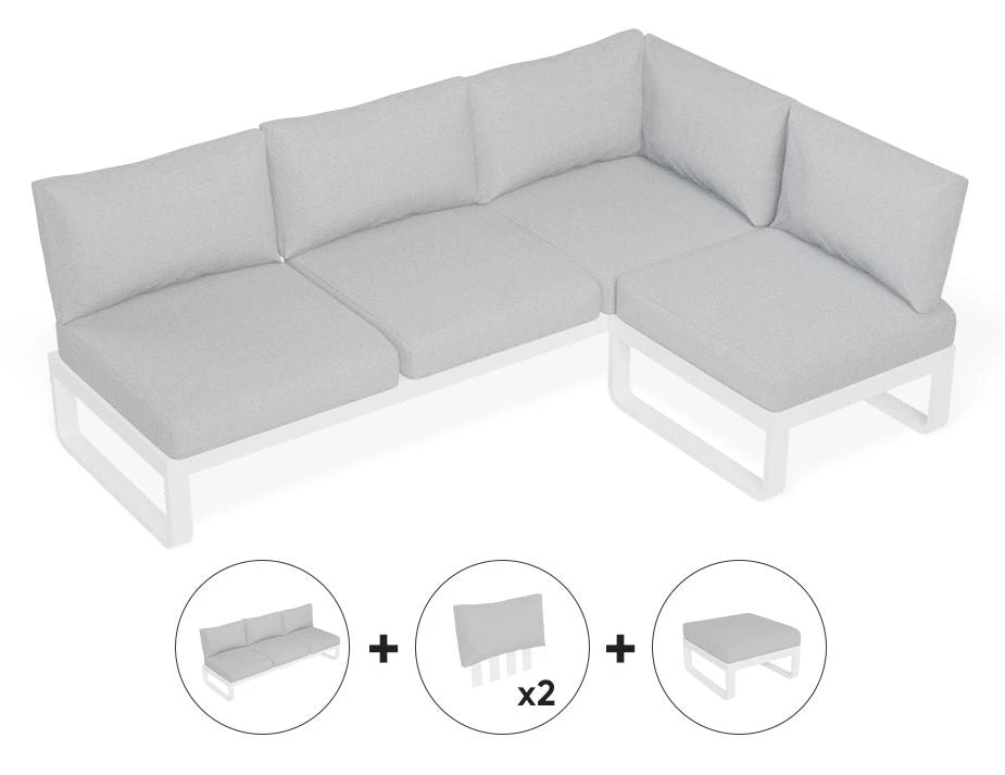 LEVEL Fino Config C - Outdoor Modular Sofa In Matt White Aluminium With Light Grey Cushions 1 LEVEL Fino Config C - Outdoor Modular Sofa In Matt White Aluminium With Light Grey Cushions