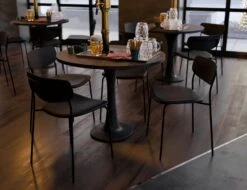 LEVEL Rylie Chair - Padded Seat With Black Backrest - Tan Vintage Vegan Leather Seat -Level Furniture Outlet Store B100216200 l2 B100216201 l2 rylie chair lifestyle5d black black2