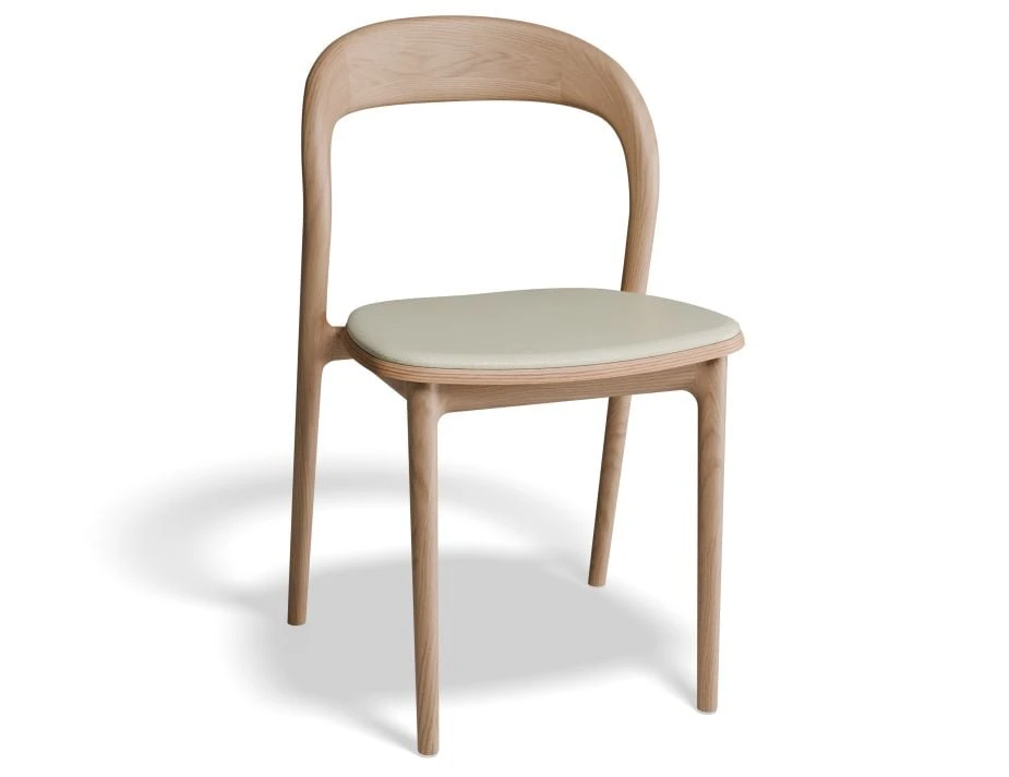 LEVEL Mia Chair - Natural With Pad - White Vegan Leather Seat Pad 1 LEVEL Mia Chair - Natural With Pad - White Vegan Leather Seat Pad