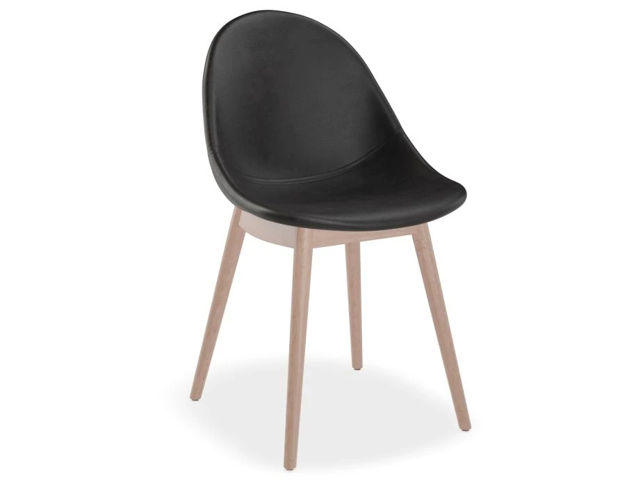 LEVEL Pebble Chair Black Upholstered Vintage Seat - Natural Beechwood Base 1 LEVEL Pebble Chair Black Upholstered Vintage Seat - Natural Beechwood Base