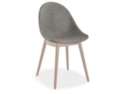 LEVEL Pebble Chair Grey Upholstered Vintage Seat - Natural Beechwood Base
