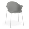 LEVEL Pebble Armchair Grey With Shell Seat - 4 Post Base With White Legs