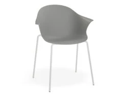 LEVEL Pebble Armchair Grey With Shell Seat - 4 Post Base With White Legs