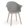 LEVEL Pebble Armchair Grey With Shell Seat - Natural Beechwood Base