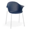 LEVEL Pebble Armchair Navy Blue With Shell Seat - 4 Post Base With White Legs