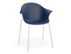 LEVEL Pebble Armchair Navy Blue With Shell Seat - 4 Post Base With White Legs