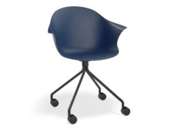 LEVEL Pebble Armchair Navy Blue With Shell Seat - Pyramid Fixed Base With Castors