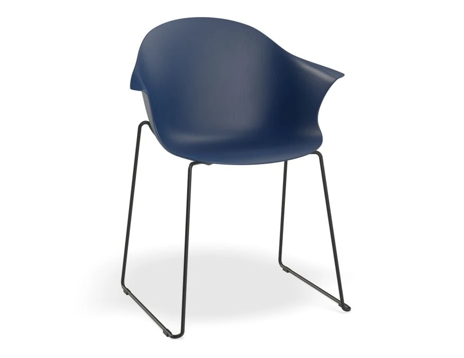 LEVEL Pebble Armchair Navy Blue With Shell Seat - Sled Base With Black Legs 1 LEVEL Pebble Armchair Navy Blue With Shell Seat - Sled Base With Black Legs