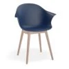 LEVEL Pebble Armchair Navy Blue With Shell Seat - Natural Beechwood Base