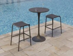 LEVEL Roku Outdoor Backless Bar Stool In Matt Charcoal -Level Furniture Outlet Store Roku Backless Charcoal 1
