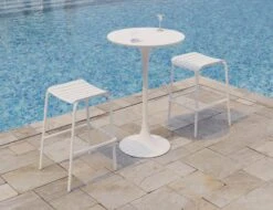 LEVEL Roku Outdoor Backless Bar Stool In Matt White -Level Furniture Outlet Store Roku Backless White 1