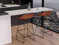 LEVEL Pop Stool With Black Frame And Upholstered Vintage Tan Seat 21 LEVEL Pop Stool With Black Frame And Upholstered Vintage Tan Seat -Level Furniture Outlet Store back quarter brown leather 83959336 67c8 46e2 9cf9 684788124a51