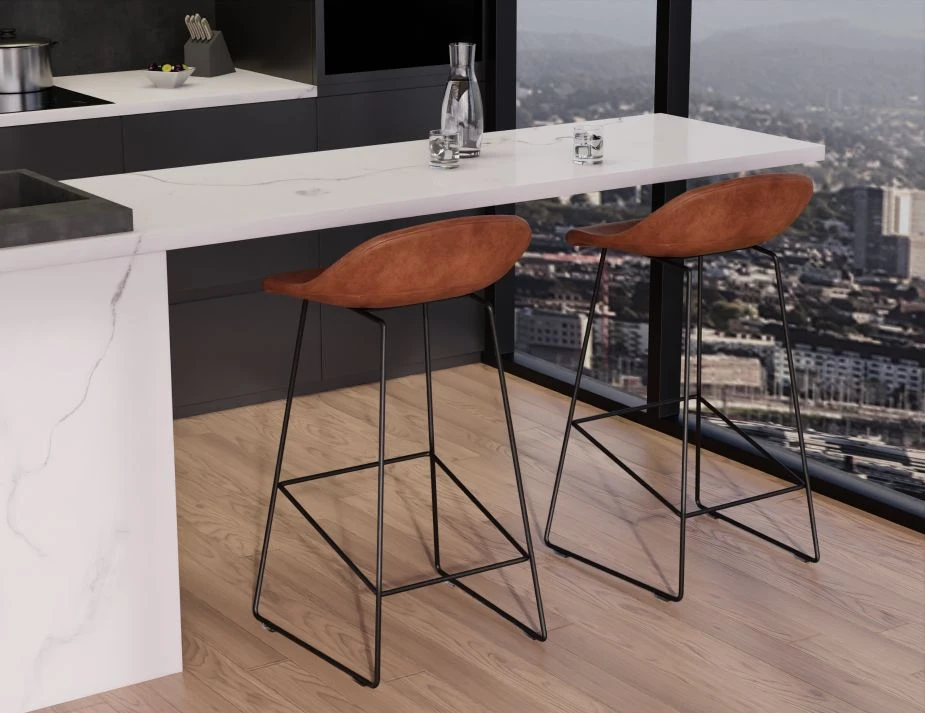 LEVEL Pop Stool With Black Frame And Upholstered Vintage Tan Seat 4 LEVEL Pop Stool With Black Frame And Upholstered Vintage Tan Seat - Image 4