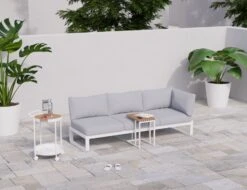 LEVEL Fino Config A - Outdoor Modular Sofa In Matt White Aluminium With Light Grey Cushions -Level Furniture Outlet Store combo A white with accessories