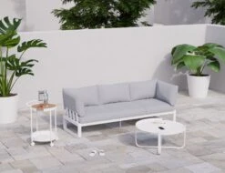 LEVEL Fino Config A - Outdoor Modular Sofa In Matt White Aluminium With Light Grey Cushions -Level Furniture Outlet Store combo A white with accessories 3