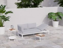 LEVEL Fino Config A - Outdoor Modular Sofa In Matt White Aluminium With Light Grey Cushions -Level Furniture Outlet Store combo A white with accessories 4