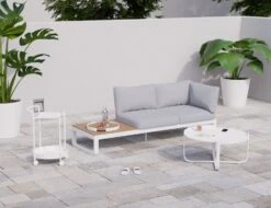 LEVEL Fino Config B - Outdoor Modular Sofa In Matt White Aluminium With Light Grey Cushions 12 LEVEL Fino Config B - Outdoor Modular Sofa In Matt White Aluminium With Light Grey Cushions -Level Furniture Outlet Store combo B white with accessories