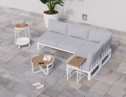 LEVEL Fino Config C - Outdoor Modular Sofa In Matt White Aluminium With Light Grey Cushions 14 LEVEL Fino Config C - Outdoor Modular Sofa In Matt White Aluminium With Light Grey Cushions -Level Furniture Outlet Store combo C white with accessories 2