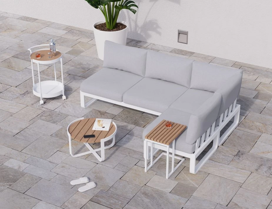 LEVEL Fino Config C - Outdoor Modular Sofa In Matt White Aluminium With Light Grey Cushions 5 LEVEL Fino Config C - Outdoor Modular Sofa In Matt White Aluminium With Light Grey Cushions - Image 5