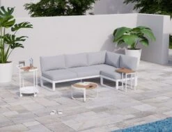 LEVEL Fino Config C - Outdoor Modular Sofa In Matt White Aluminium With Light Grey Cushions 12 LEVEL Fino Config C - Outdoor Modular Sofa In Matt White Aluminium With Light Grey Cushions -Level Furniture Outlet Store combo C white with accessories