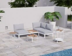 LEVEL Fino Config D - Outdoor Modular Sofa In Matt White Aluminium With Light Grey Cushions -Level Furniture Outlet Store combo D white with accessories