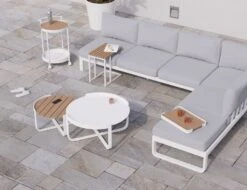 LEVEL Fino Config E - Outdoor Modular Sofa In Matt White Aluminium With Light Grey Cushions -Level Furniture Outlet Store combo E white with accessories 2