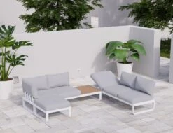 LEVEL Fino Config F - Outdoor Modular Sofa In Matt White Aluminium With Light Grey Cushions -Level Furniture Outlet Store combo F white c config
