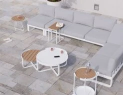 LEVEL Fino Config F - Outdoor Modular Sofa In Matt White Aluminium With Light Grey Cushions -Level Furniture Outlet Store combo F white with accessories 2