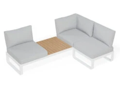 LEVEL Fino Config D - Outdoor Modular Sofa In Matt White Aluminium With Light Grey Cushions -Level Furniture Outlet Store combo e L config teaktray middle