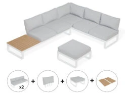 LEVEL Fino Config F - Outdoor Modular Sofa In Matt White Aluminium With Light Grey Cushions