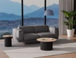 LEVEL Mimi Coffee Table - Black - Natural -Level Furniture Outlet Store front group shot black base e92c8061 a9dc 40dc b516 5f7a74e5fe71