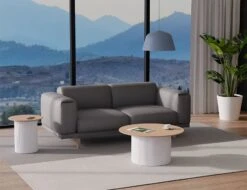 LEVEL Mimi Coffee Table - White - Natural -Level Furniture Outlet Store front group shot white base