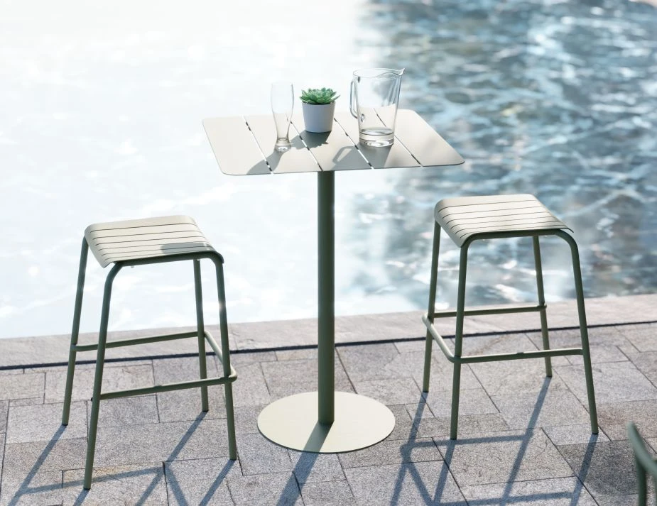 LEVEL Roku Outdoor Backless Bar Stool In Matt Eucalyptus Green 2 LEVEL Roku Outdoor Backless Bar Stool In Matt Eucalyptus Green - Image 2
