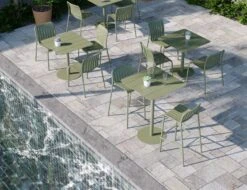 LEVEL Roku Outdoor Bar Stool In Matt Eucalyptus Green -Level Furniture Outlet Store green setting 2