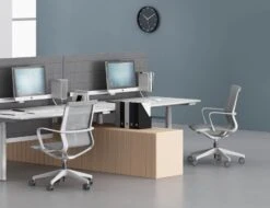LEVEL Lunar Low Back Office Chair - Light Grey Frame - Light Grey Mesh -Level Furniture Outlet Store grey designer chair