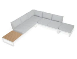 LEVEL Fino Config F - Outdoor Modular Sofa In Matt White Aluminium With Light Grey Cushions -Level Furniture Outlet Store ottoman end teak end white