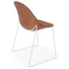 LEVEL Pebble Chair Tan Upholstered Vintage Seat - Sled Base - White