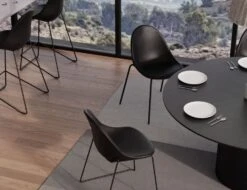 LEVEL Pebble Chair Black Upholstered Vintage Seat - Sled Base - Black -Level Furniture Outlet Store pebble rail 4pole chairs stools black leather dining setting 2