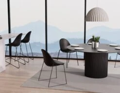 LEVEL Pebble Chair Black Upholstered Vintage Seat - Pyramid Fixed Base With Castors - Black -Level Furniture Outlet Store pebble rail 4pole chairs stools black leather dining setting 192b6f0d 7071 4951 985f aa65a5858fc3