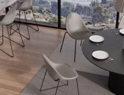 LEVEL Pebble Chair Grey Upholstered Vintage Seat -Level Furniture Outlet Store pebble rail 4pole chairs stools grey leather dining setting 2