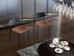 LEVEL Rylie Chair - Padded Seat With Black Backrest - Tan Vintage Vegan Leather Seat -Level Furniture Outlet Store rylie chair lifestyle2b