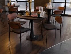 LEVEL Rylie Chair - Padded Seat And American Walnut Backrest - Grey Vintage Vegan Leather Seat -Level Furniture Outlet Store rylie chair lifestyle5 c54478df 4715 4691 82b8 cc6c0d8c31c1