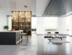 LEVEL Rylie Chair - Padded Seat With Black Backrest - Black Vegan Leather Seat -Level Furniture Outlet Store rylie range lifestyle1b