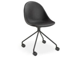 LEVEL Pebble Chair Black Upholstered Vintage Seat - Pyramid Fixed Base With Castors - Black