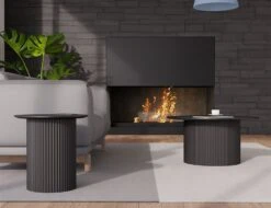 LEVEL Mimi Coffee Table - Black - Black -Level Furniture Outlet Store side shot all black fireplace