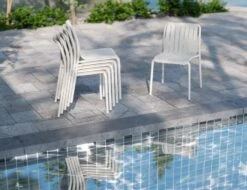 LEVEL Roku Outdoor Dining Chair In Matt White - Roku Dining Chair - White -Level Furniture Outlet Store stacking white ruku